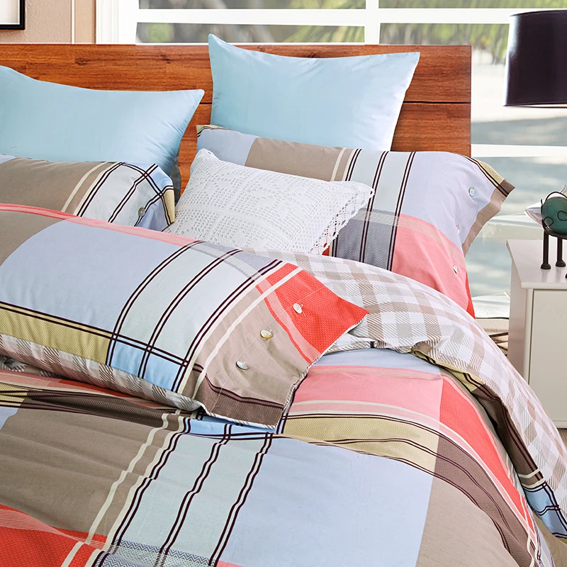 Waliicorners 4pcs 100%Cotton Printed Bedding set Button Duvet Cover set Bedsheet Pillowcases Queen King Size bed linen 22 IMG_3873