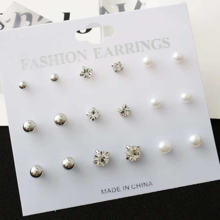 

Set Punk 2018 New Fashion Earrings Simple Pearl Crystal Round 9 Sets Of Women's Earrings Wholesale Suit Earings Fashion Jewelry