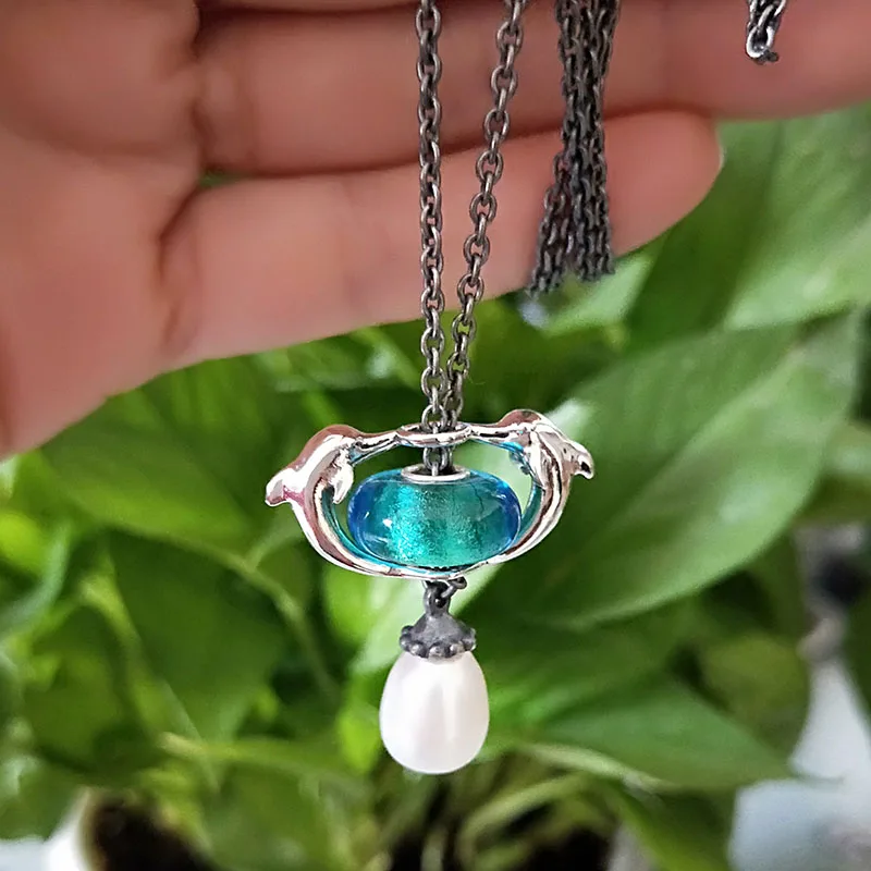 Ожерелье подлинное 925 пробы Серебряное фантазийное ожерелье с белым жемчугом цепочка подвеска свисающее ожерелье троллей женское ювелирное изделие