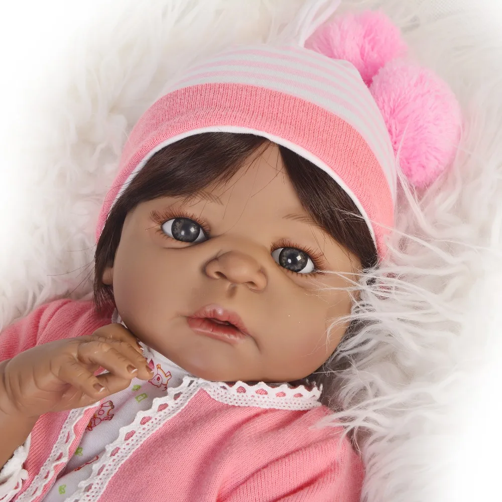 Черный bebes reborn 57 см полное тело силиконовый Reborn Baby Doll игрушка живой ребенок африканская девочка кукла "малыш" детский подарок bonecas