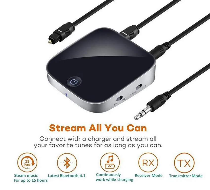 

2 in 1 Wireless Audio Adapter Bluetooth Transmitter Receiver Bluetooth Receptor with Optical Toslink SPDIF 3.5mm Stereo Output