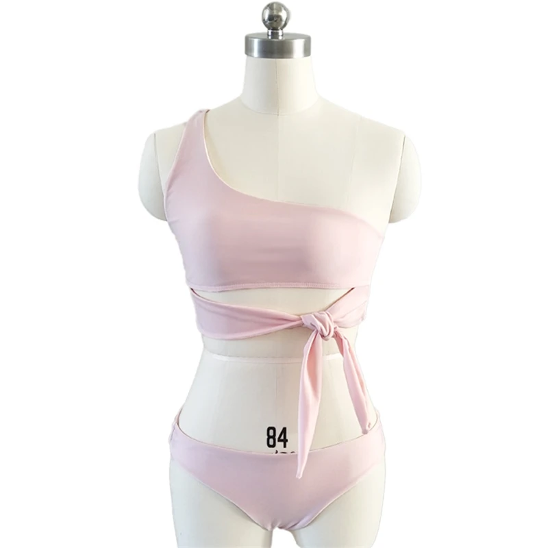 Bikinis Female 2019 Sexy Bikini One Shoulder Women Swimwear Bikini Bandea Pink Swimsuit Separate Push Up Girls Bathers  (5)