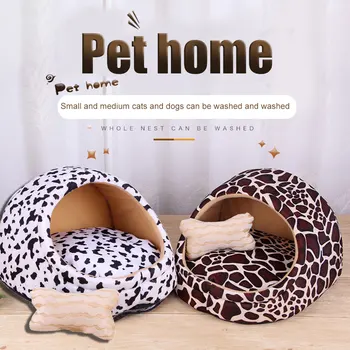 

Pets Dog Cats Cave House with Pillow Cushion Removable Washable Soft Puppy Bed LBShipping