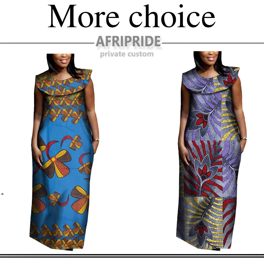 2019 африканские женщины длинное платье AFRIPRIDE Частный заказ без рукавов с круглым вырезом и принтом платье макси украшения вокруг шеи хлопка