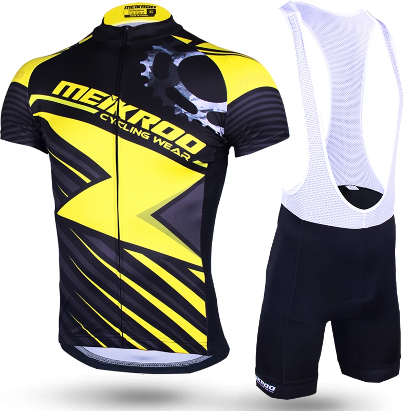 

Original Meikroo racing speed yellow bib short sleeve cycling jersey sets summer Breathable Cycling clothing for men