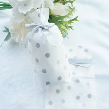 

new 23.5*14.5cm 50pcs silver dot design ribbon bag as Cookie Snacks Chocolate DIY Gift packaging party Decoration Plastic ags