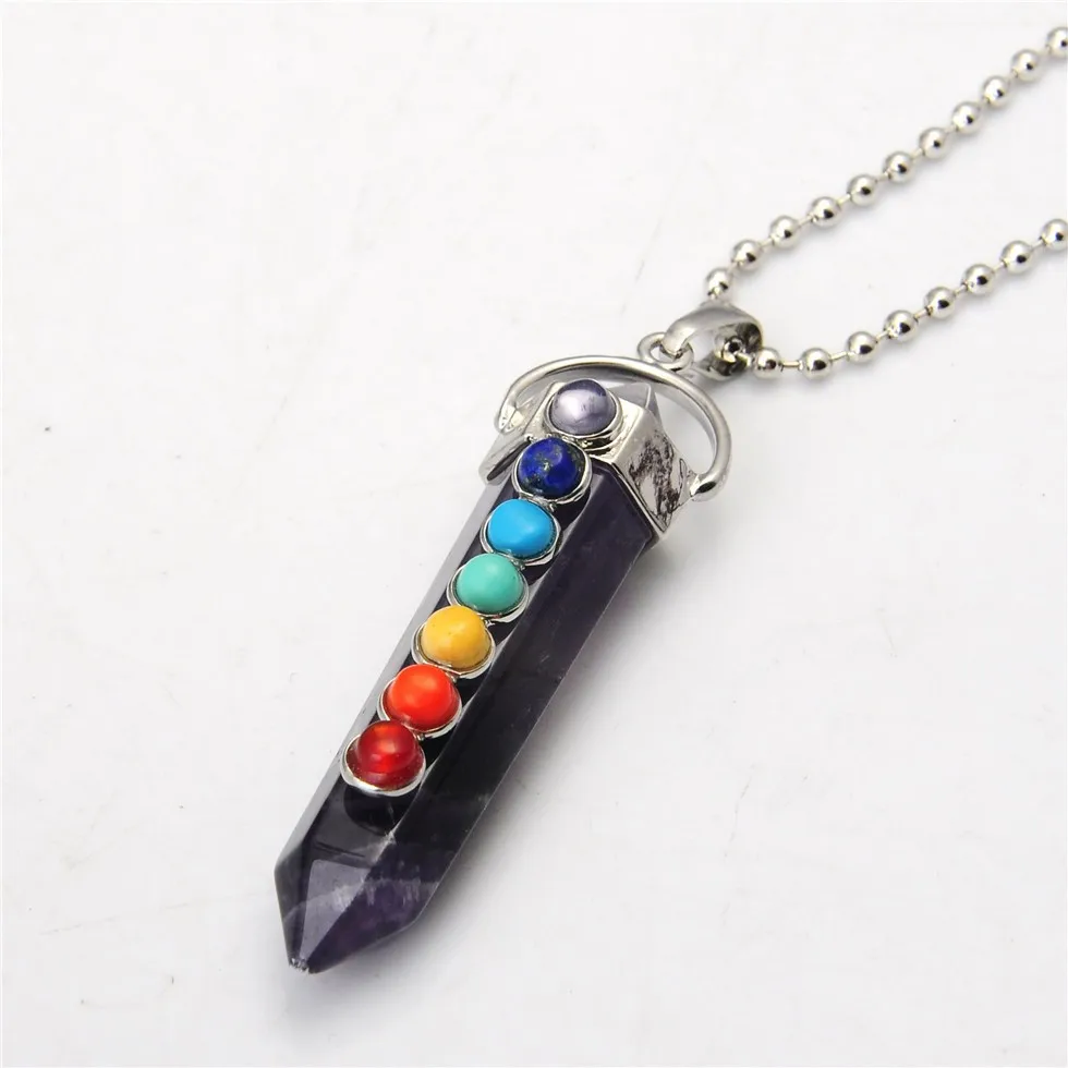 Popular Natural Round Gem Stone Beads 7 Chakra Necklace Pendants Sword Pendulum Charms Healing Reiki Woman Men Yoga Jewellery|Подвески| |