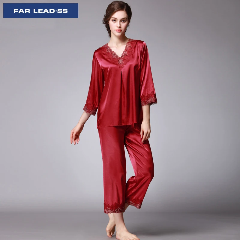 FAR LEAD 2019 High end embroidery women pyjamas sets, sexy nightgown