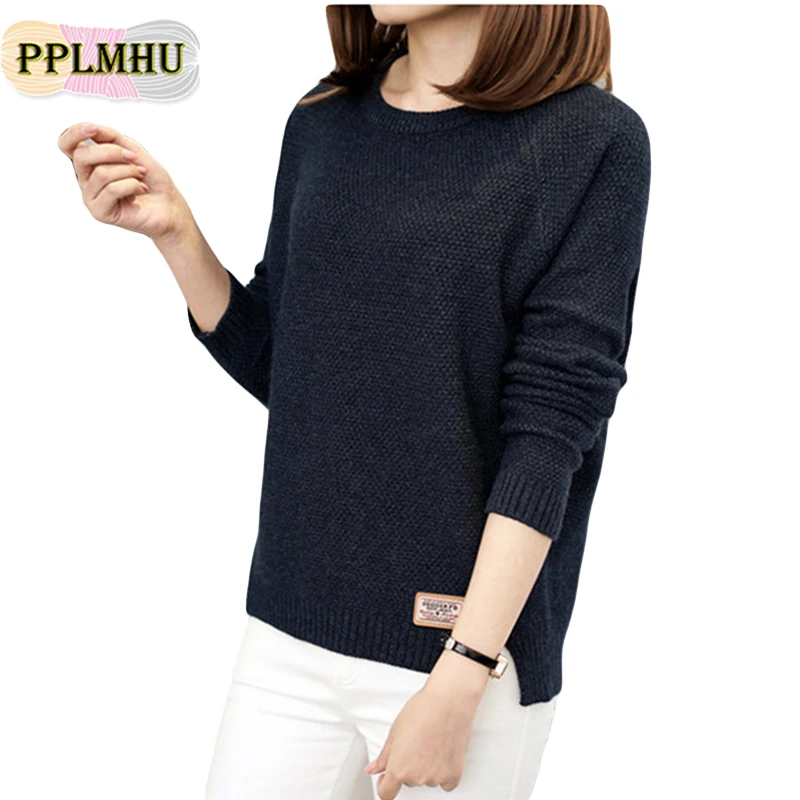 

Plus Size 3XL O-Neck Knit Sweater 2018 High Quality Long Sleeve Pullover Jumper And Slim Femme Solid Colors Short Basic Sweater