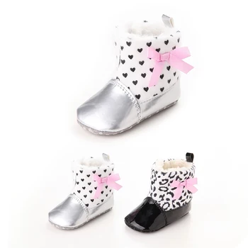 

Leopard Brand Winter Baby Shoes Newborn Girls Kids Boots Faux Fur PreWalker Wool Booties Infant Toddler Pink Bow Fleece Sneakers