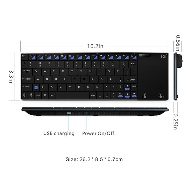 Riitek Rii K12+ мини беспроводная клавиатура с тачпадом алюминиевая Qwerty клавиатура 2,4G или Bluetooth клавиатура проектор аксессуары