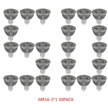Светодиодный точечный светильник, 50 шт., высокая мощность, холодный белый светодиодный светильник, 3 Вт, AC/DC, 6 в, 12 В, 24 В, MR16, GU5.3, супер яркий светильник