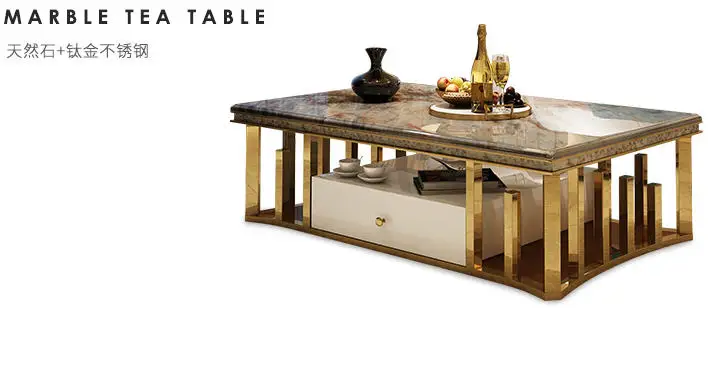 Natural marble Stainless steel Coffee Table Living Room Home Furniture minimalist modern rectangle mesas de centro table basse