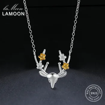 

LAMOON 2017 Wiredrawing Charm Plum Antlers Chain Necklace 925 Sterling Silver 2 Colors S925 Fine Jewelry for Women LMNY064