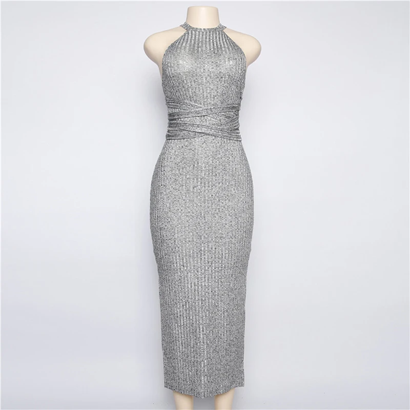 الرسن عارية الذراعين الصليب ضمادة اللباس مثير قبالة الكتف سبليت Bodycon محبوك حزب اللباس الخريف أكمام ضئيلة النساء فساتين