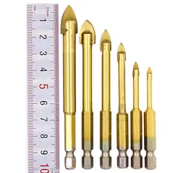 Крест копье сверло 6 шт. 1/4 дюйма шестигранный хвостовик Вольфрамовая карбидная плитка треугольный стеклянный 4 мм 5 мм 6 мм 8 мм 10 мм 12 мм
