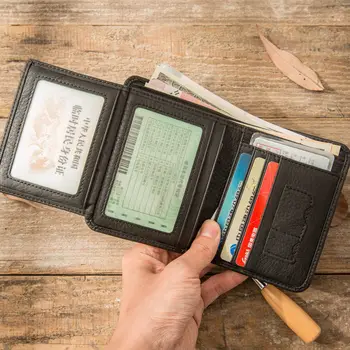 

New 100% Genuine Leather Men Wallets Man Famous Small Short portomonee Soft Mini Male Purses Card Holder Wallet Black Color