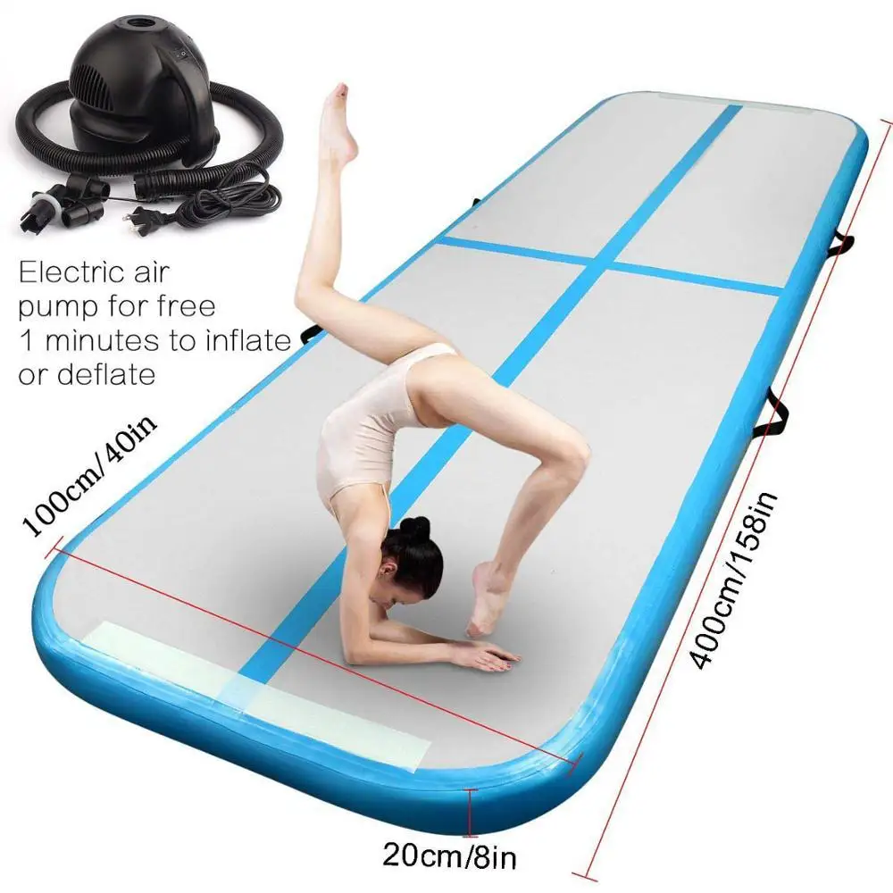 Надувной гимнастический надувной трек напольный батут для домашнего использования Йога Тренировка бесплатно электрический воздушный насос 6x2x0,2 м - Цвет: Синий