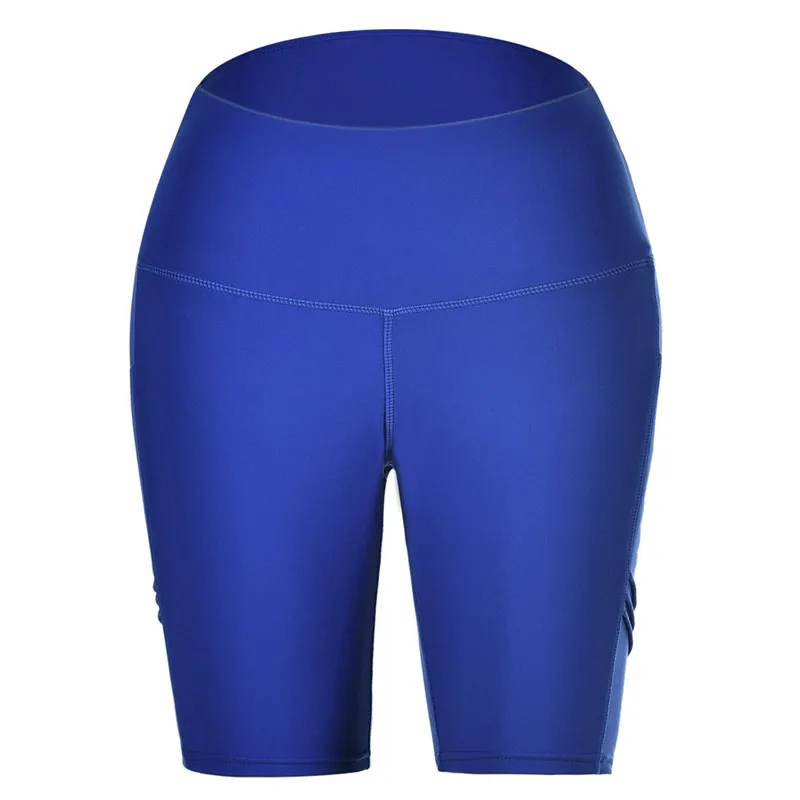 Женские брюки с высокой талией для йоги, боковые Чехлы для телефона, спортивные тренировочные брюки для йоги, средняя талия, штаны для бега A1 - Цвет: Синий