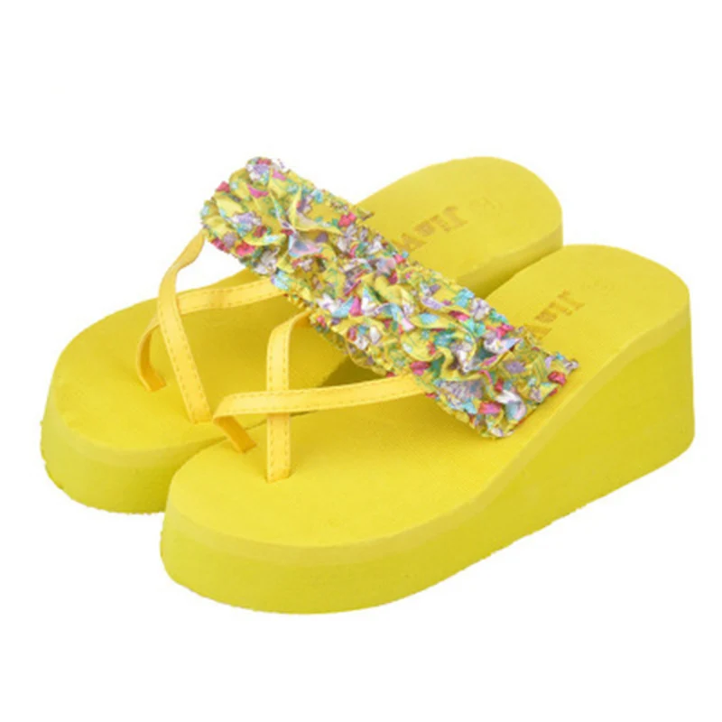 

High-heeled Female Slippers Sandals And Slippers Thick-bottomed Toe Soft-faced Slippers Women Floral Flip Flops Women Shoes 05