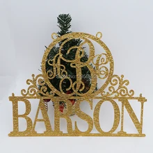 Персонализированные вензеля настенный баннер, блеск золота Акрил свадебный подарок, пользовательские СЕМЕЙНЫЙ Знак с фамилией