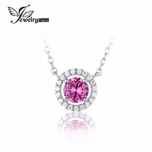Jewelrypalace ronda 1.2ct creado zafiro rosa collar de plata de ley 925 colgante con solitario 18 pulgadas joyería fina para las mujeres