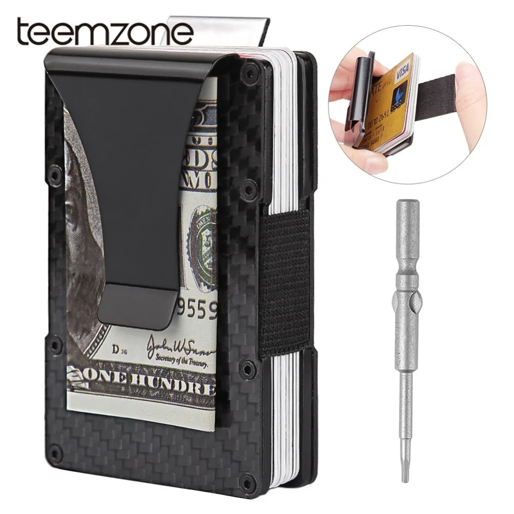 Teemzone Carbon Fiber Metal Rifd Wallet Mini Money Clip Stretch Credit Card ID Holder With RFID Anti-chief Card Case Wallet K394 Teemzone Carbon Fiber Metal Rifd Wallet Mini Money Clip Stretch Credit Card ID Holder With RFID Anti-chief Card Case Wallet K394