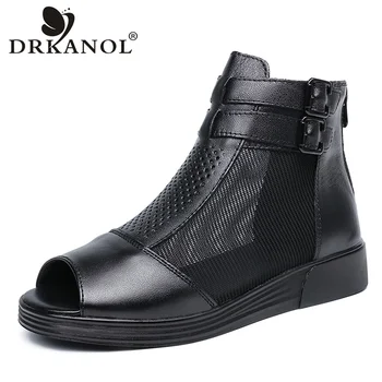 

DRKANOL New Design Black Gladiator Sandals For Women Summer Shoes Open Toe Genuine Leather Women Flat Sandals Sandalias Mujer
