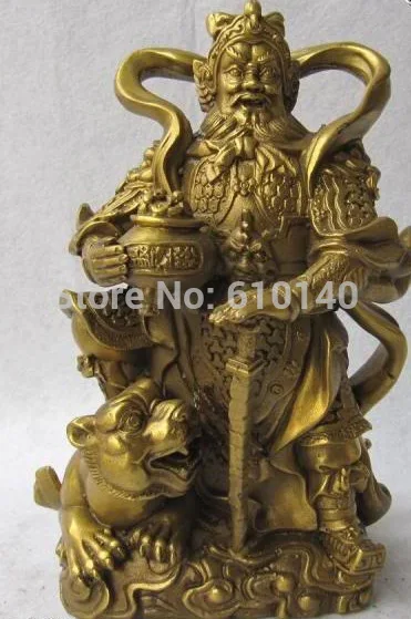 

Chinese Folk Temple Refined Copper Brass Lucky Tiger God of wealth Buddha Statue