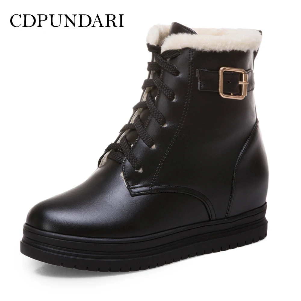 

CDPUNDARI Plush Lace Up Snow Boots Women Platform boots Ladies Ankle boots Winter shoes woman Black white Pink