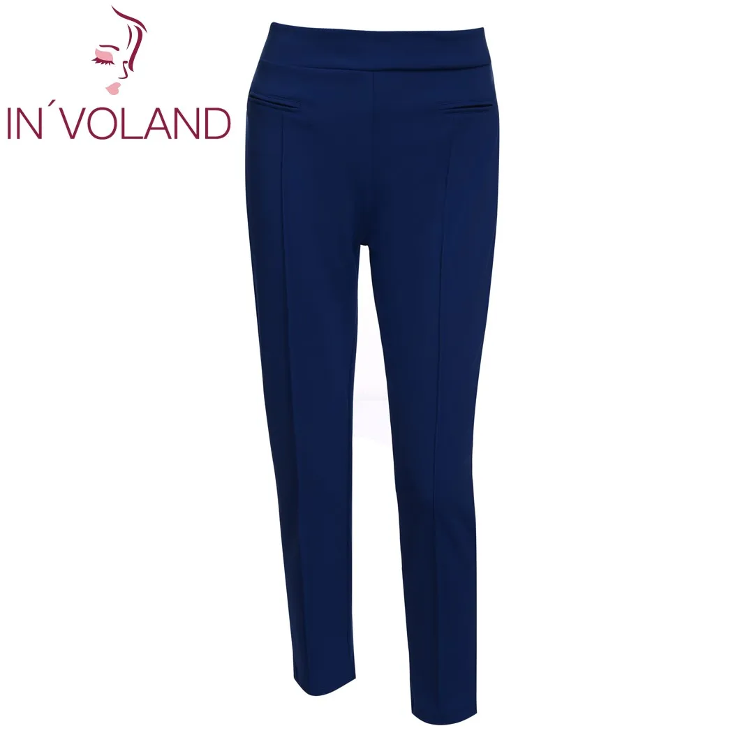 

IN'VOLAND Women Pant Big Size Full Length Casual High Waisted Solid Pull-On Stretch Slim Lady Pencil Pants Trouser Plus Size 4XL
