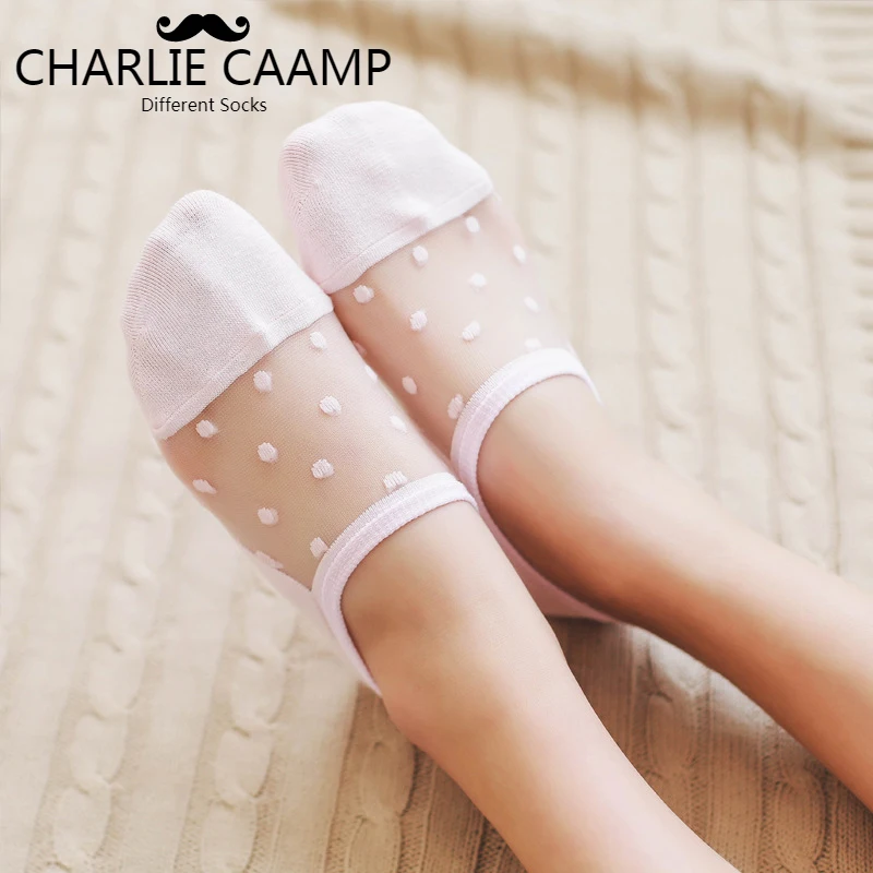

New Women Spring Summer Nylon Add Cotton Dot Fashion Simple Series Ladies Glass Silk Shallow Mouth Invisible Boat Socks E103