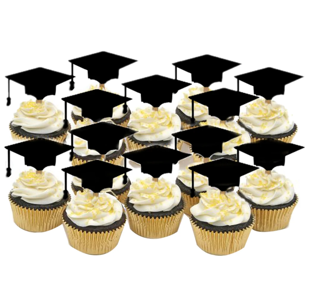 

48Pcs Cake Topper Bachelor Cap Cake Topper Graduation Cap Cupcake Topper Party Cake Topper with Toothpicks and Glues