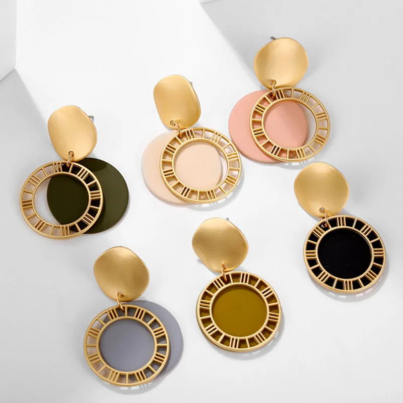 

Multiple Korea Alloy Drop Earrings Round Disk Trendy Candy Color Brincos New Fashion Geometric Long Earrings for Best Friend