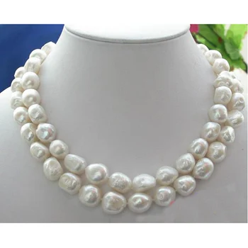 

Freshwater Pearl Necklace,2Rows 12-18mm Baroque Rice Cultured Pearl Jewellery,Huge Shell Flower Clasp,New Free Shipping.