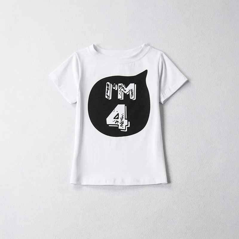 Летняя детская футболка с короткими рукавами для девочек, хлопок, топы для девочек-подростков, От 2 до 4 лет белая футболка для девочек и мальчиков на день рождения