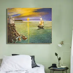 Акварельное море солнце парусник стены Искусство Холст постер и принт холст живопись, декоративная картина для гостиной домашний декор