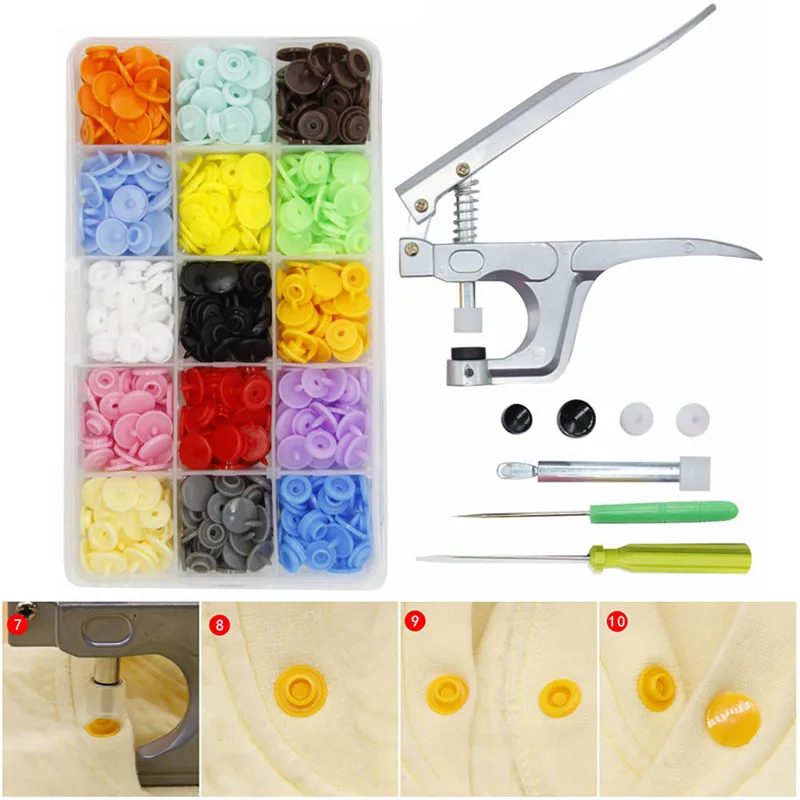 

Professional Fastener Snap Pliers 360pcs Snap Poppers Plastic Buttons Kit 15 Colours Snap Starter Plastic Poppers Fasteners