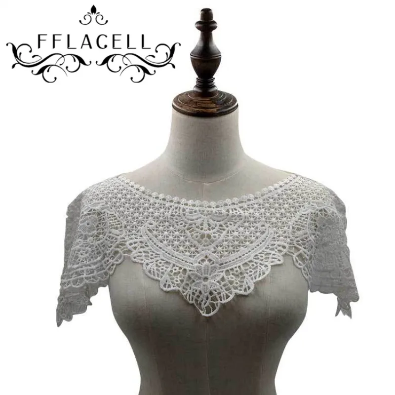 

FFLACELL Embellishment White Lace Neckline Collar Double Side Costume Decorate Sewing Applications Lace Applique Scrapbooking