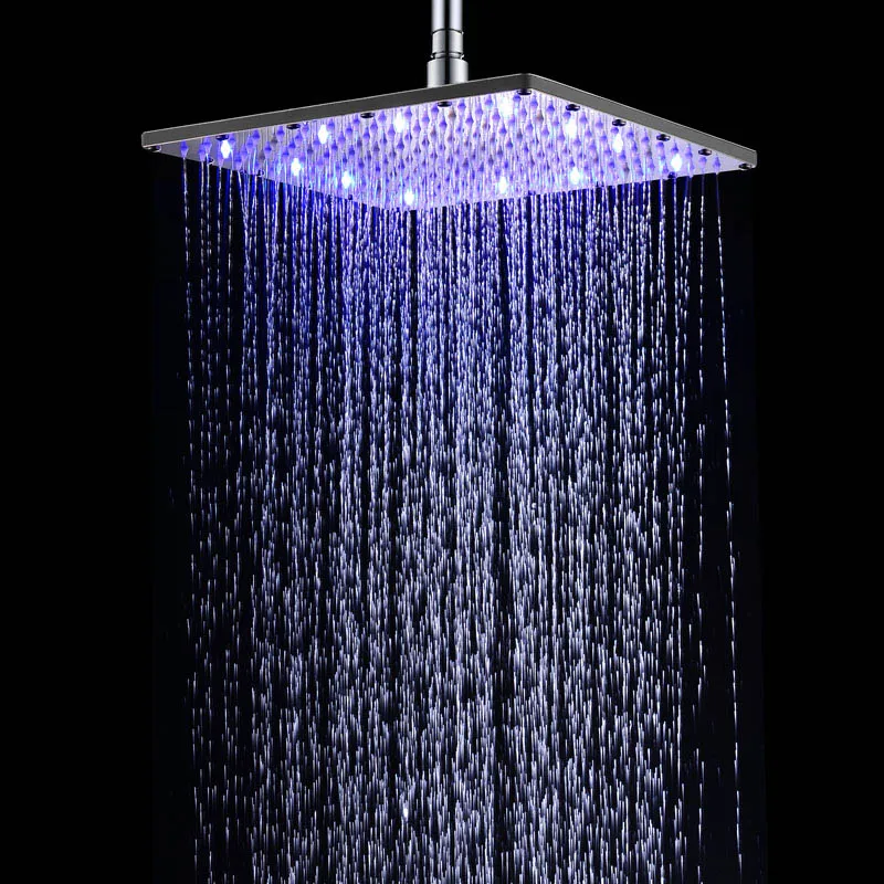 

LED Square Rainfall Shower Head Temperature 3 Color Changing for Bathroom DC156