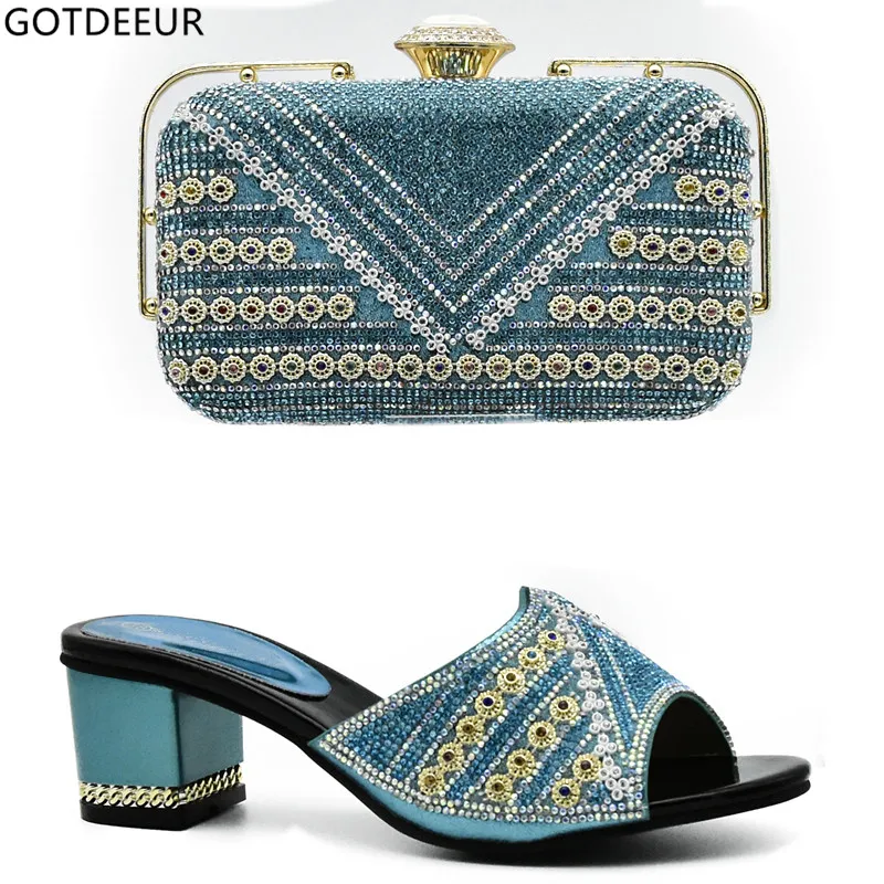 New Sky Blue Color Matching Shoes and Bag Set In Heels Bag and Shoes