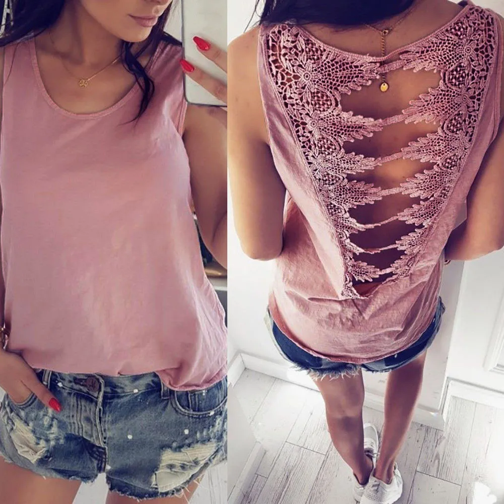 

Blusa Feminina Womens Backless Sleeveless Shirt Vest Ladies Summer Loose Tank Tops Blouse Blusas Mujer De Moda 2019