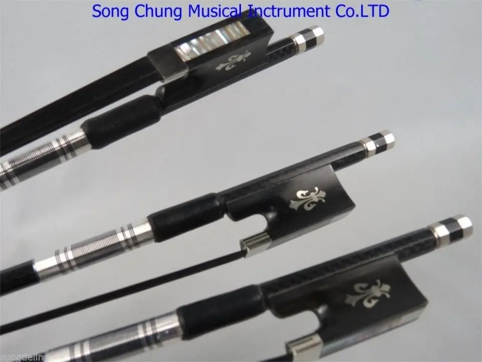 Комплект из 3 предметов, черное углеродное волокно смычки для скрипки 4/4, черные волосы Скрипки лук Медь установлен