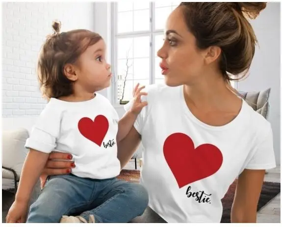 

Family Matching Outfits Mother And Daughter Clothes mommy and me clothes Heart Printed Cotton T-Shirt Cute Tops lovely