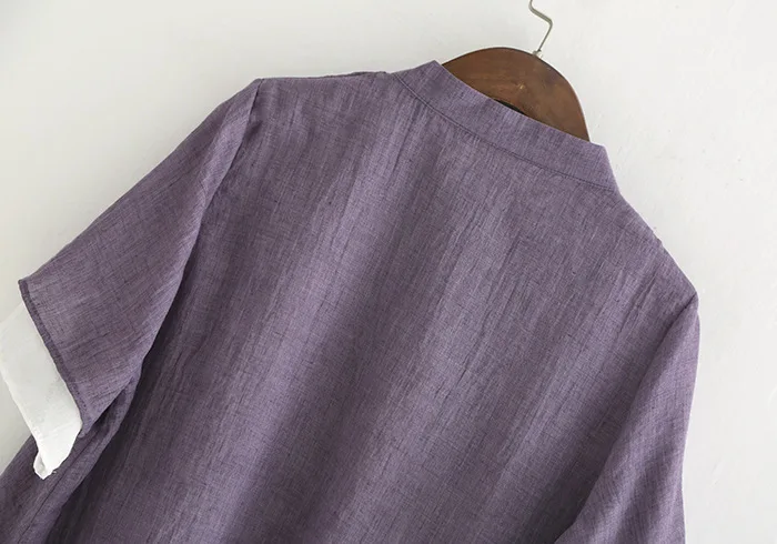 Для женщин Китайский Стиль короткие рубашки с воротником-стойкой Повседневное Блузки Новые летние свободные Винтаж Топы краткое