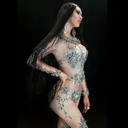 Christia Bella сексуальные костюмы с кристаллами стрейч тощий боди со стразами Для женщин трико телесного цвета для ночного клуба Стадия полюс