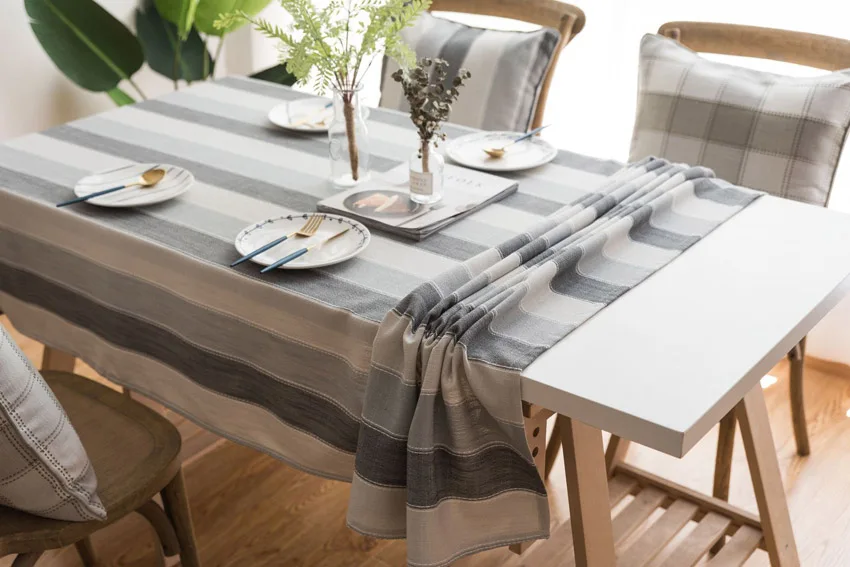 Striped Table Cloth Cover Waterproof Polyester Modern Tablecloth Yellow Grey Home Decor Coffee Table Furniture Dustproof Cover