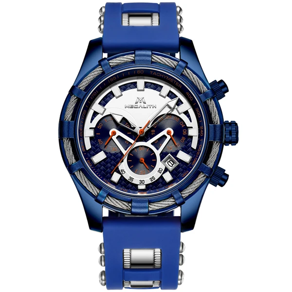 Цена MEGALITH мужские фирменные часы мужские спортивные Водонепроницаемые силиконовые хронограф с ремешком Наручные часы Кварцевые Relogio Masculino - Цвет: Серебристый