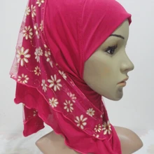 H959 Красивая двухслойная маленькая девочка мусульманский хиджаб, мусульманский шарф, быстрая