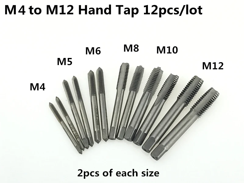 

Jrealmer 12pcs/lot M4 to M12 Hand Tap & Die Machine Spiral Point Straight Fluted Screw Thread Metric Plug Tools